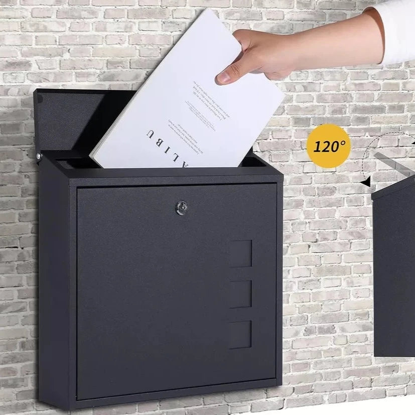 Wall Mounted Post Box, Letterbox with Tilted Lid & 2 Keys, Viewing windows