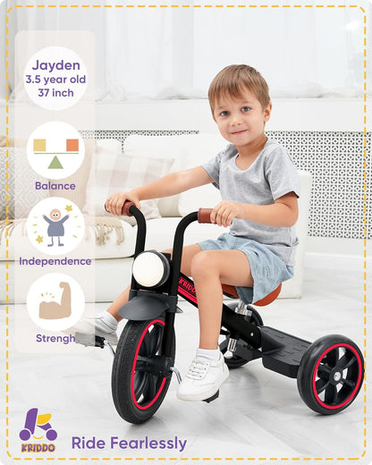 KRIDDO Kids Tricycles Age 2 Years to 5 Years, 12 Inch Puncture Free Rubber Wheel Black