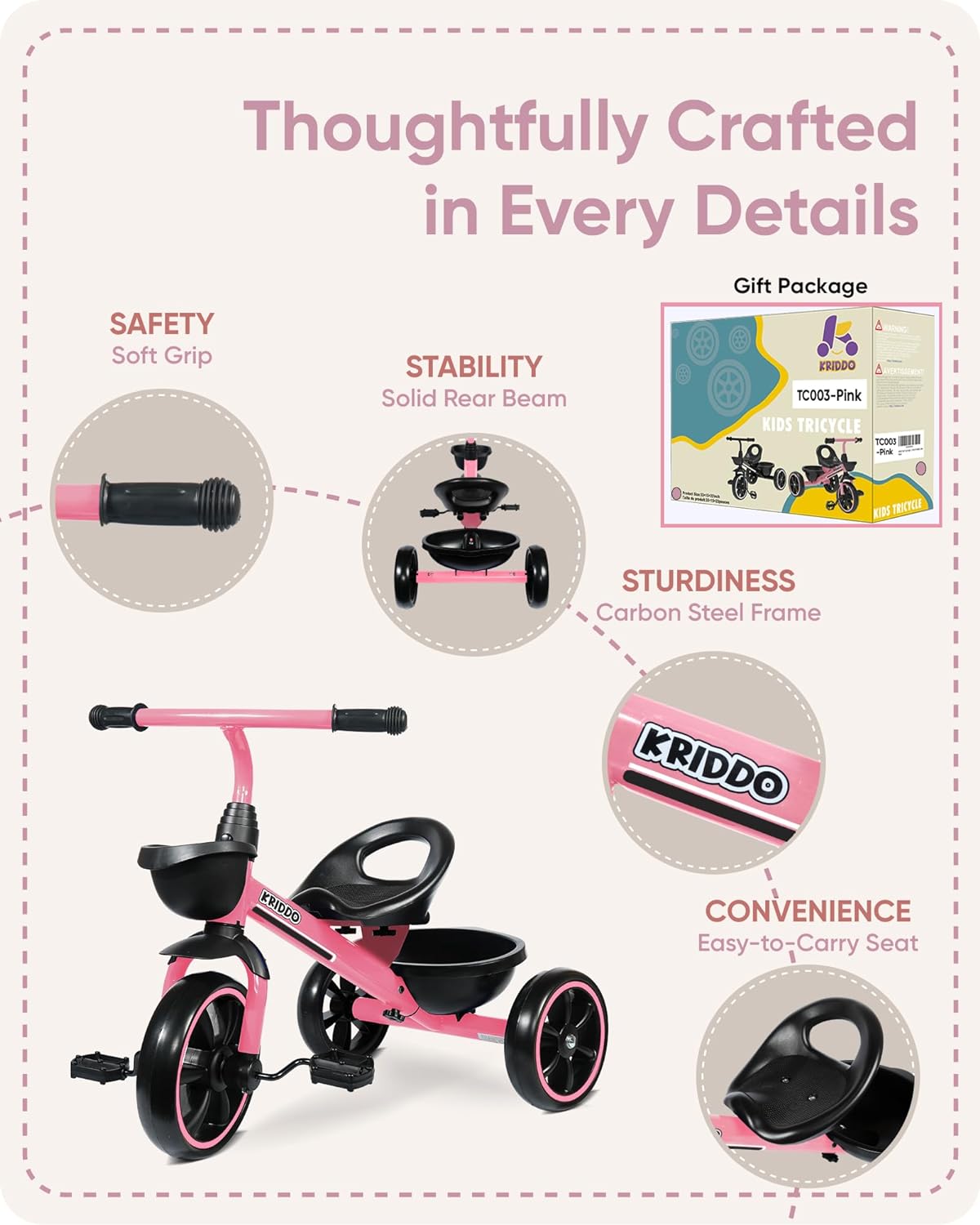 KRIDDO Kids Tricycles Age 24 Month to 5 Years