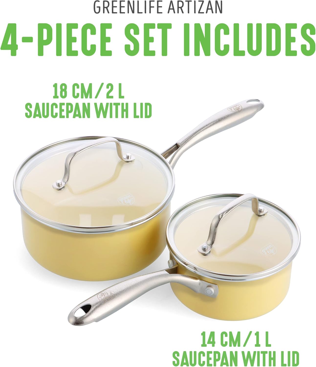 GreenLife Artizan Healthy Ceramic Non-Stick 14cm/1l and 18 cm/2l Saucepan Pot Set