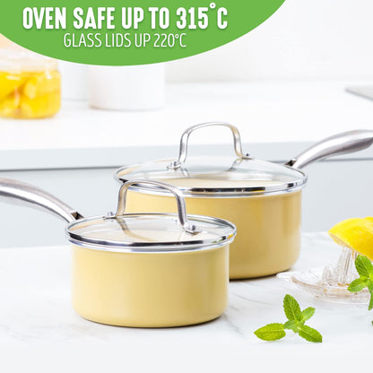 GreenLife Artizan Healthy Ceramic Non-Stick 14cm/1l and 18 cm/2l Saucepan Pot Set