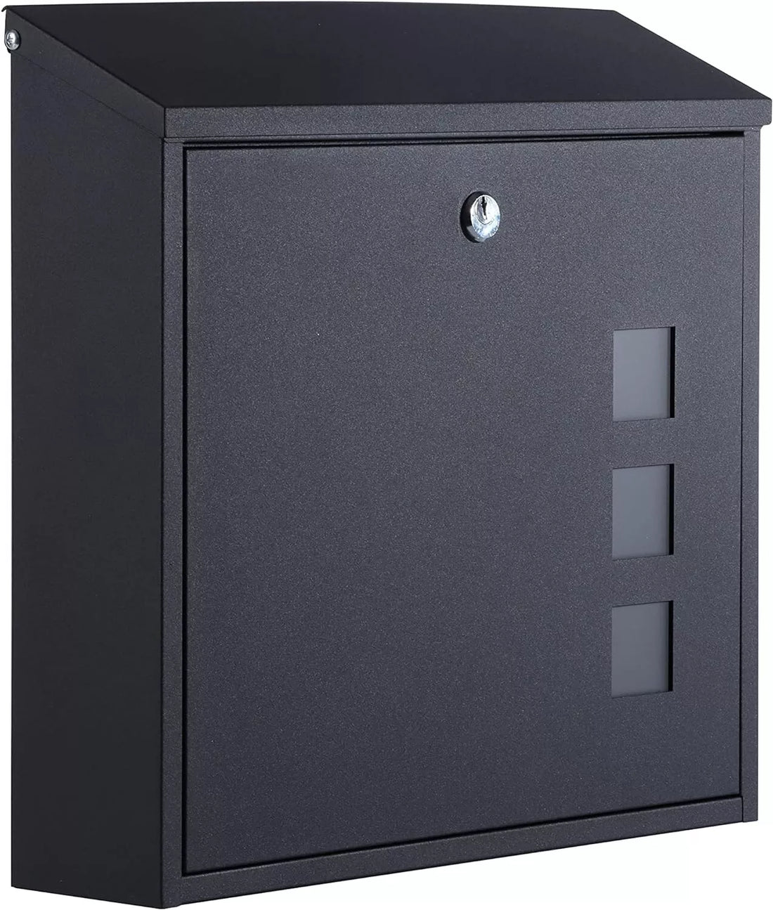 Wall Mounted Post Box, Letterbox with Tilted Lid & 2 Keys, Viewing windows